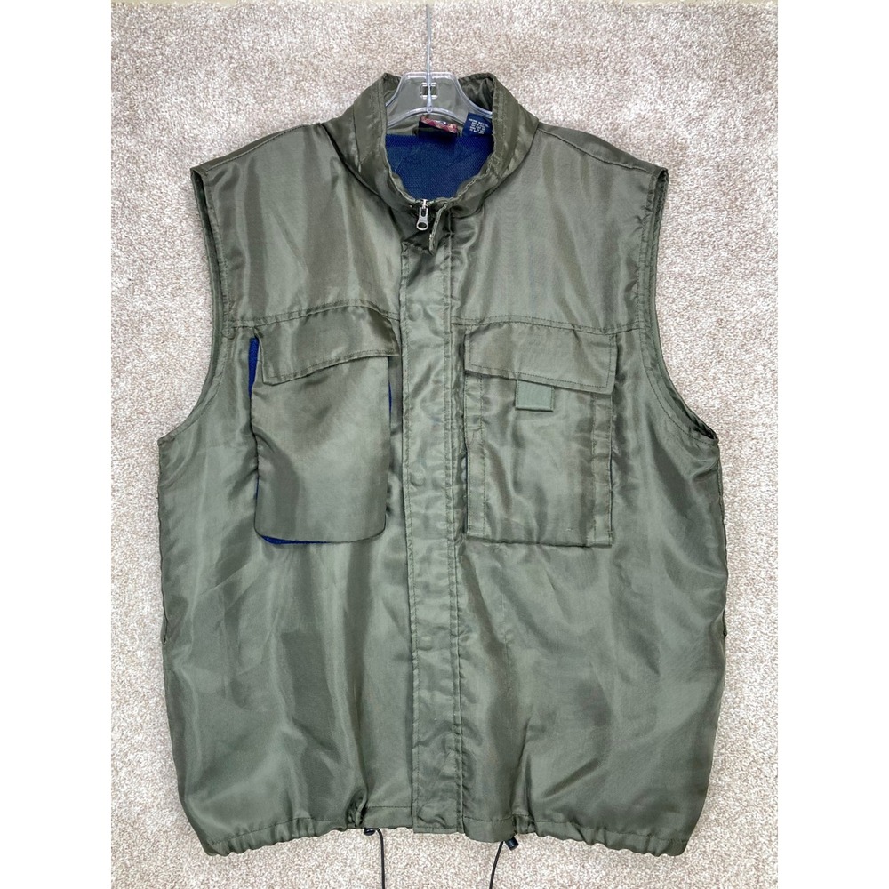 Old College Inn Utility Cargo Mesh Lined Vest Men L Olive Green Gorpcore Outdoor